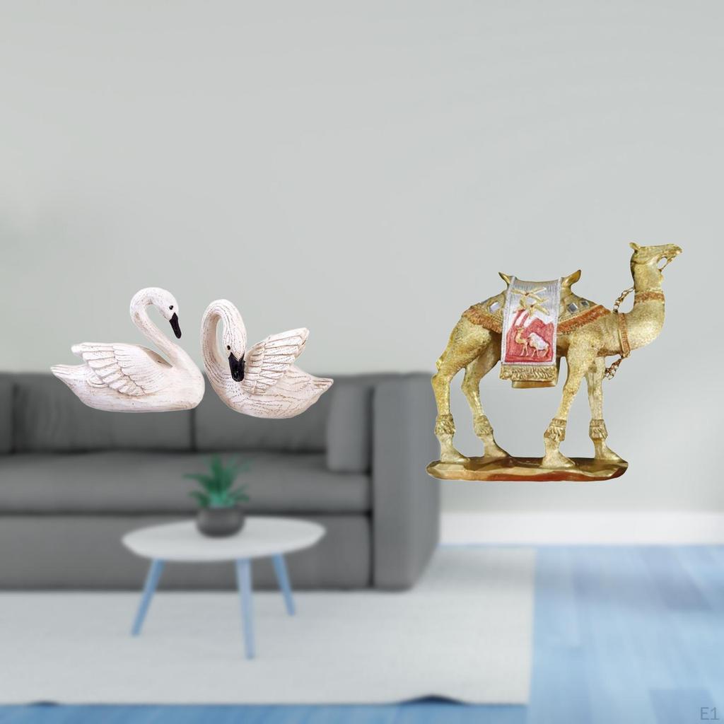 Resin Swan Camel Sculptures Figurines Animal Statue Cake Topper Home Couple Bird Figures Desktop