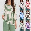 Damen Abstract Print U-Ausschnitt Lockerer Schnitt Oberteil Dreiviertelarm Lässige Bluse T-Shirt