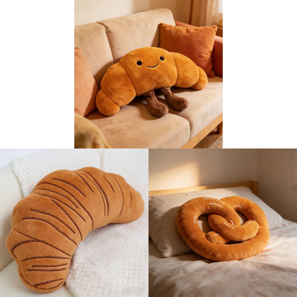 Cowhorn Bun Cartoon Cushion With Plush Outer For Living Room Decor