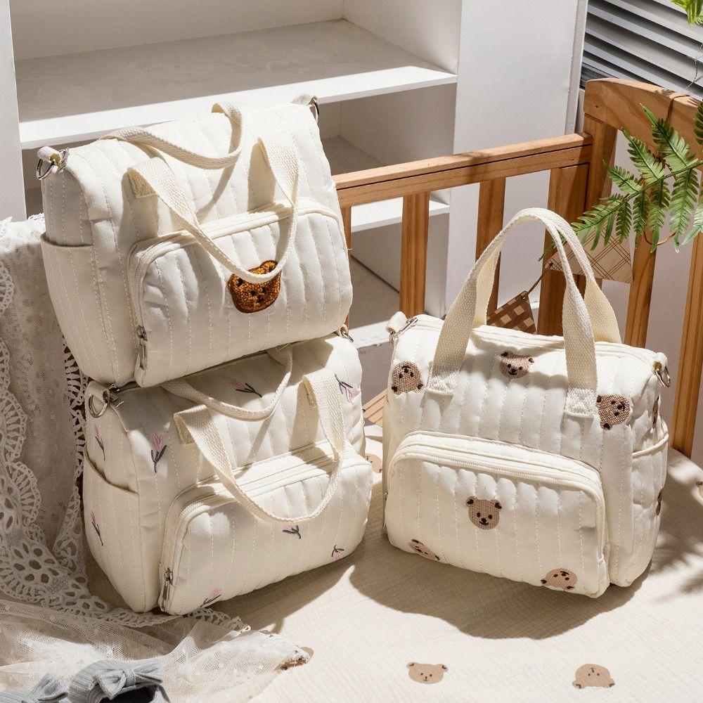 Embroidery Mummy Bag Korean Style Quilted Embroidered Shoulder Bag Baby Diaper Organizer Female