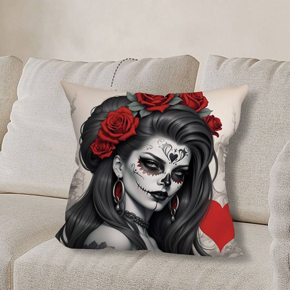 S-Skull Girl Catrina R-RoseS Pillow Case Pillow Case Living Room Sofa Cushion Cover Suitable For Home Bedroom Room Decoration