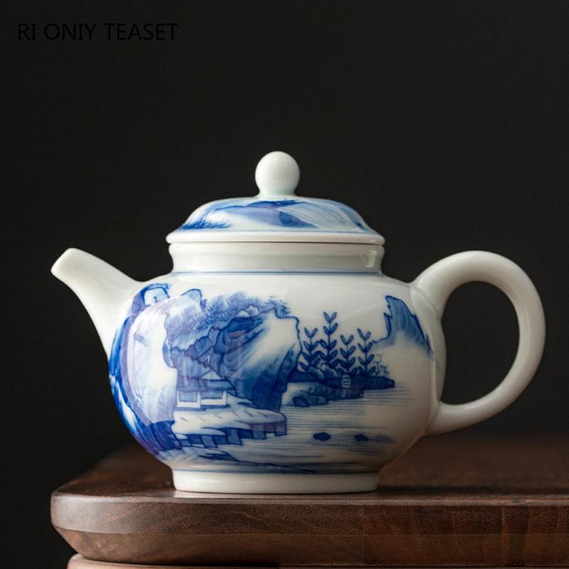 330ml Retro Blue and White Porcelain Teapots Exquisite Handmade Ceramic Kettle Travel Portable Tea Pot Chinese Tea Set Drinkware