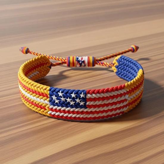 Woven Bracelet Handcrafted Red White Blue Patriotic Bracelet Adjustable American Flag Bracelet 4th of July Jewelry