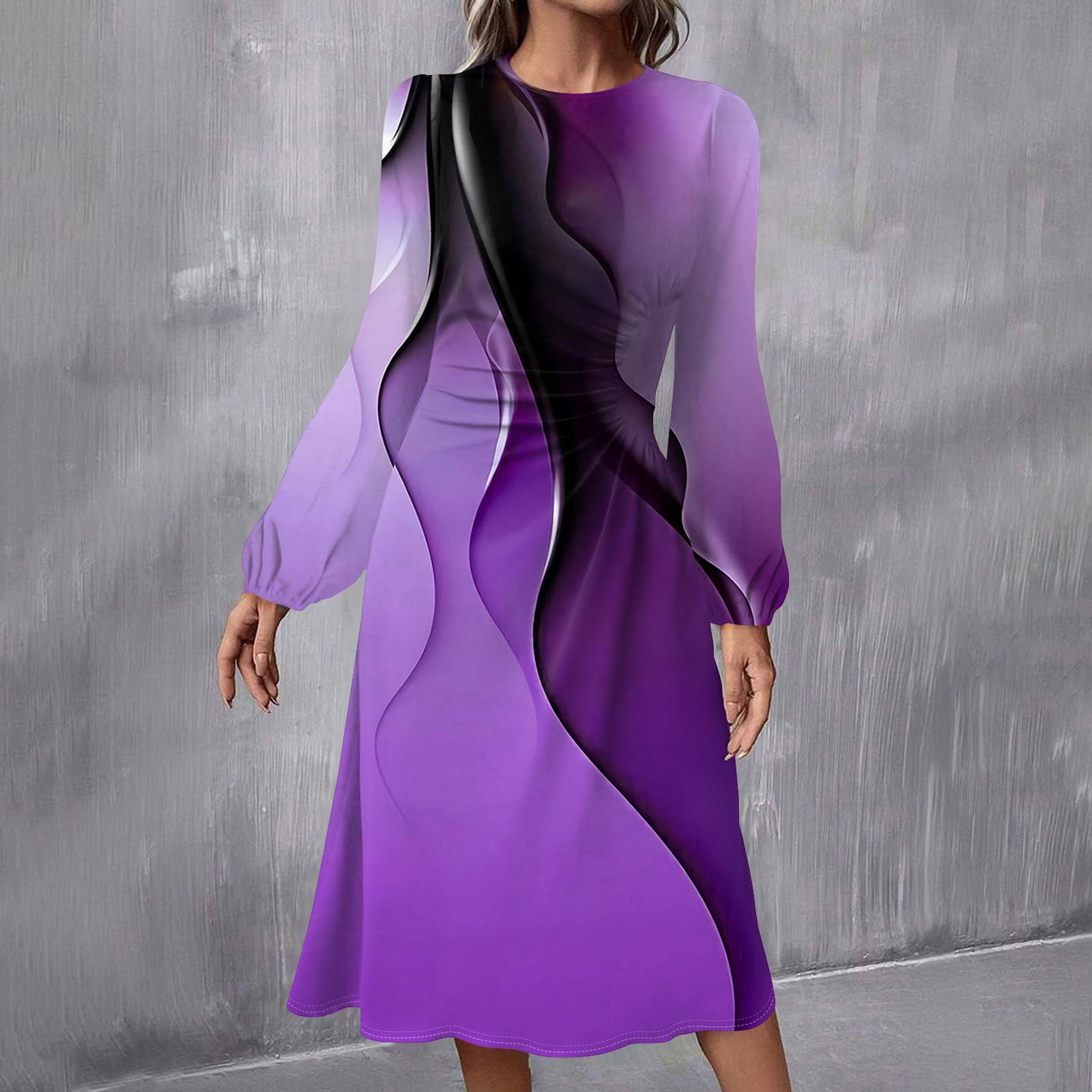 

Женское модное повседневное платье миди с круглым вырезом и длинными рукавами XXXL фиолетовый