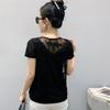 Summer New Short Sleeve Sexy Lace Letter Heart T-shirt Shirt Women Casual V-Neck Hot Diamonds Tees Ladies Elegant Pullover Tops