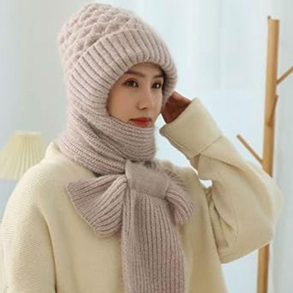 Windproof Hat Scarf Set Thickening Integrated Ear Protection Cap Fashion Knitted Hat  Scarf  Woman