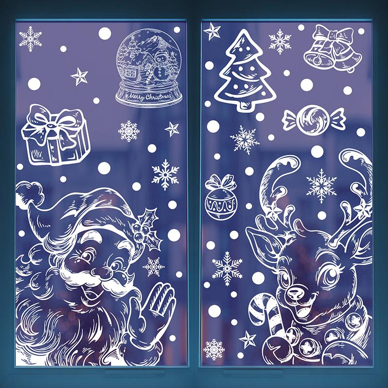 Weihnachtsaufkleber Winter Schneeflocke Elch Statische Aufkleber Weihnachtsfeier Zubehör Anhänger Geschenkbox Fensteraufkleber