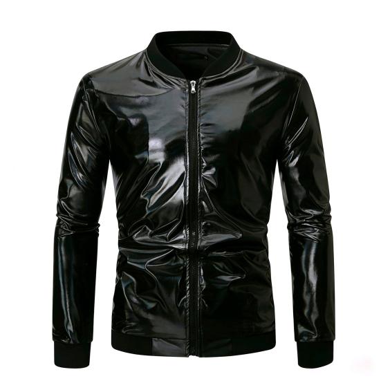 

Чоловічий вішак для одягу Стійкий комір Манжети на нитках Довгий рукав Куртка Пальто Золоте тиснення Блискучий верхній одяг S чорний