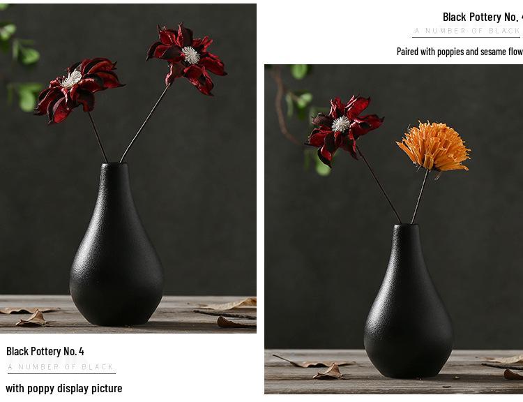 Zen Style Black Ceramic Mini Vase for Dried Flowers – Retro Chinese/Japanese Decor Ornament