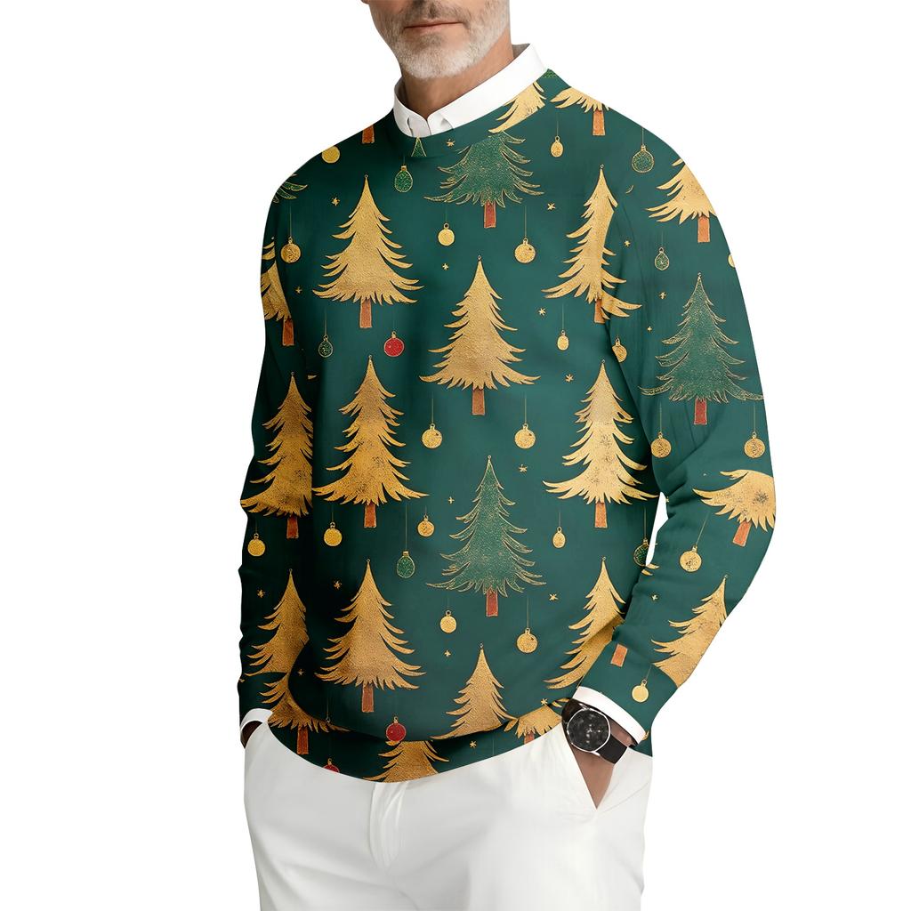 Men's Printed Round Neck Long Sleeve Ribbed Knit Sweatshirt