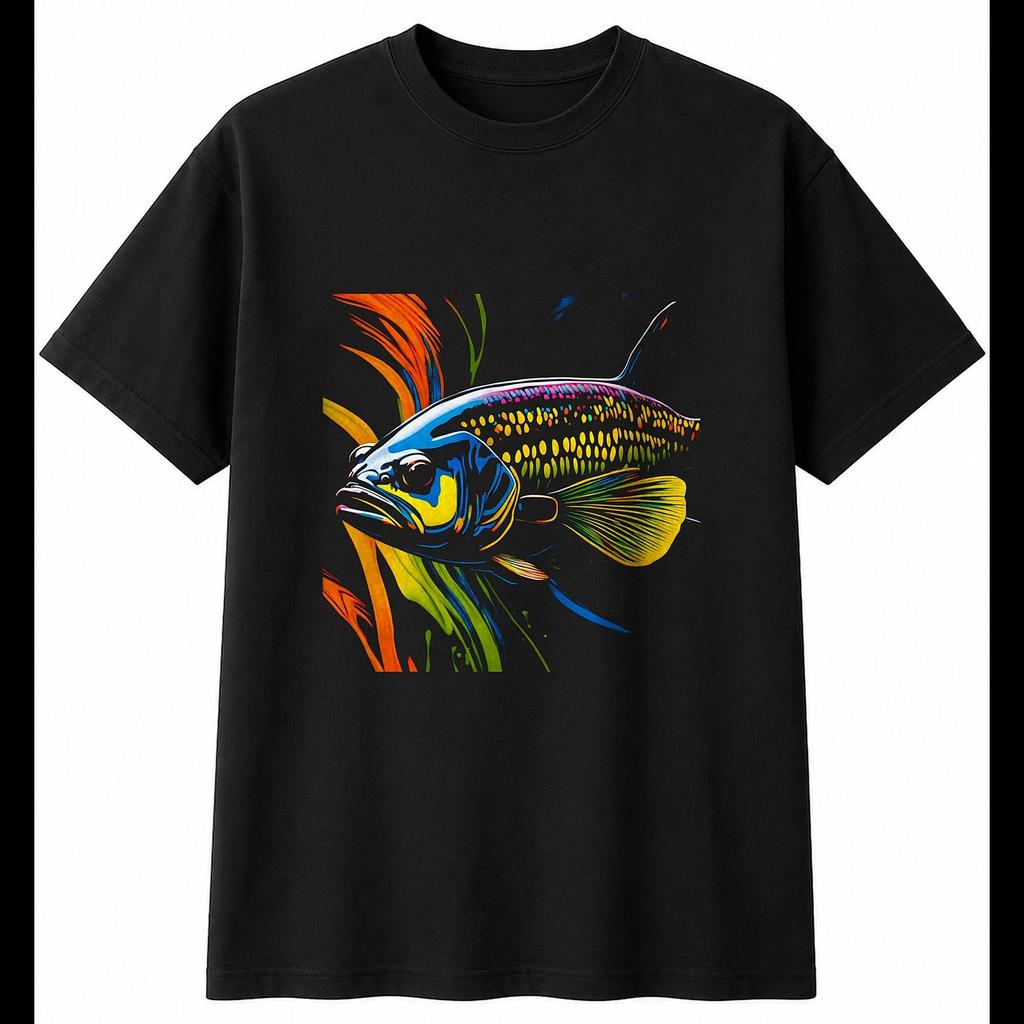 Neon Tench in Water Sea Ocean Mens T-Shirt Black 100% Cotton Marine Printed