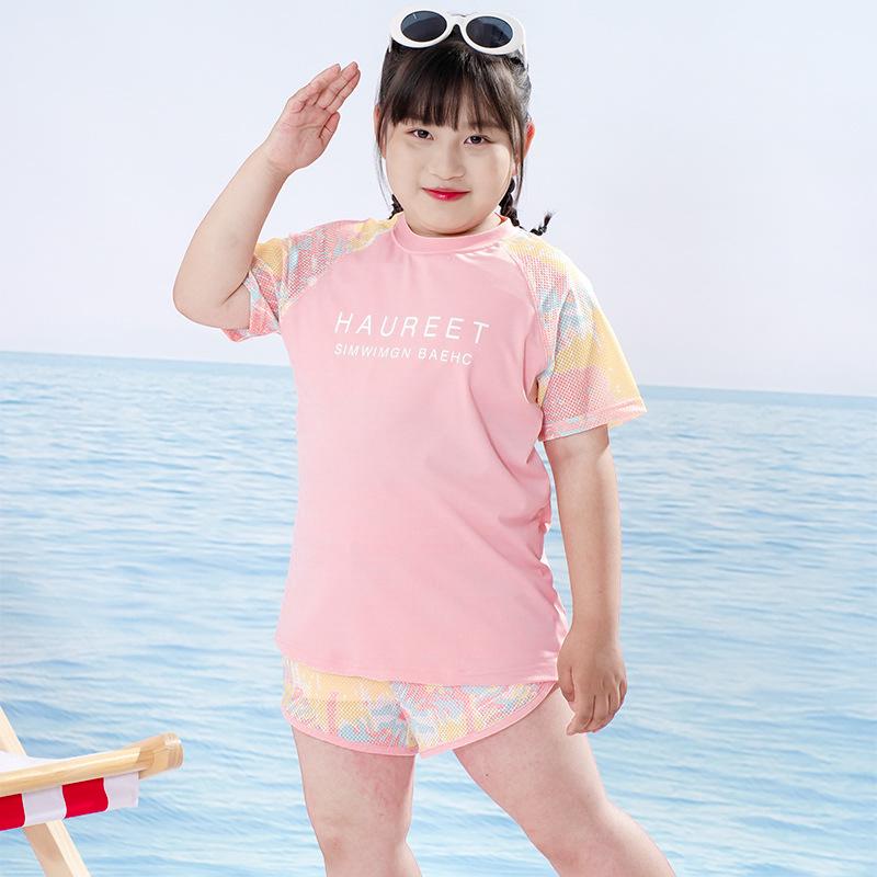 

Split Style Pink Sun Protection Swimsuit for Girls - High School and Big Kids Size 140