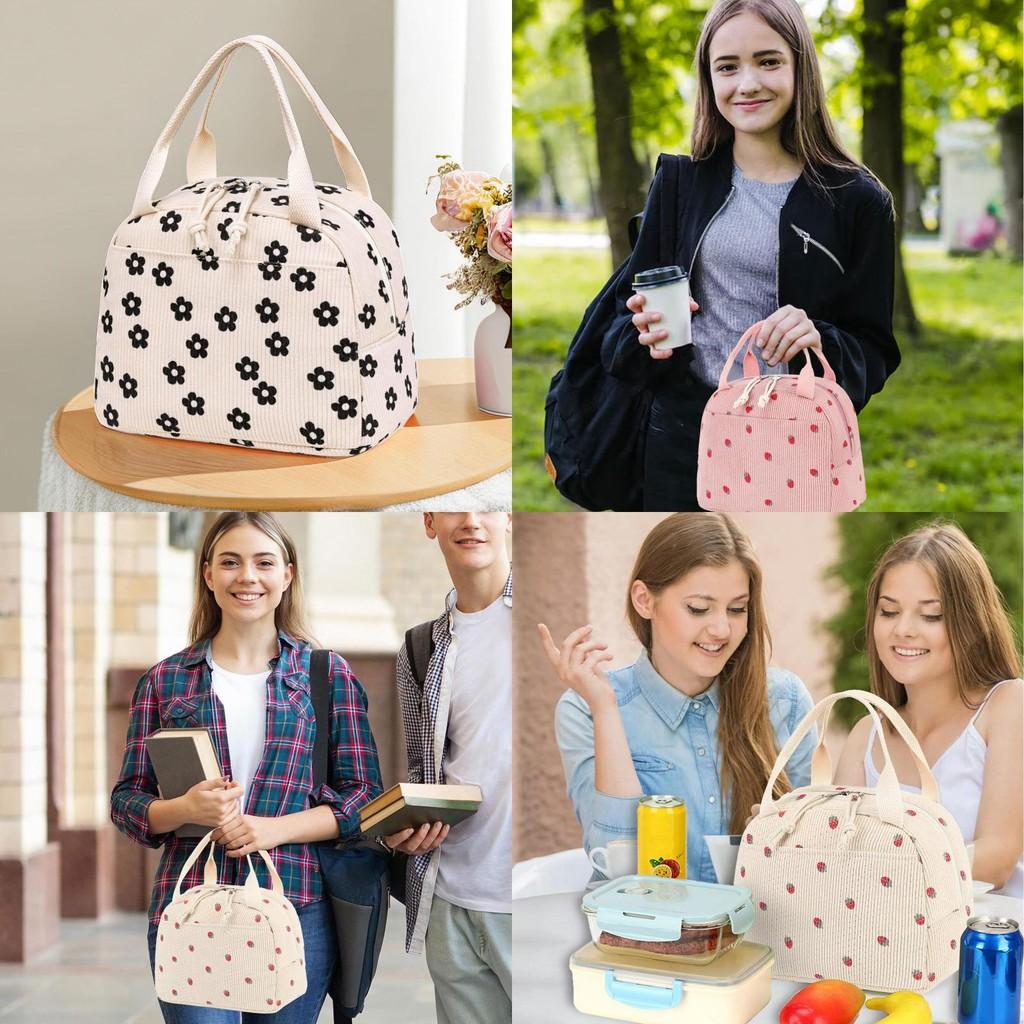 Flower Strawberry Lunch Cooler Bag Breathable Women Outdoor Office Commuting