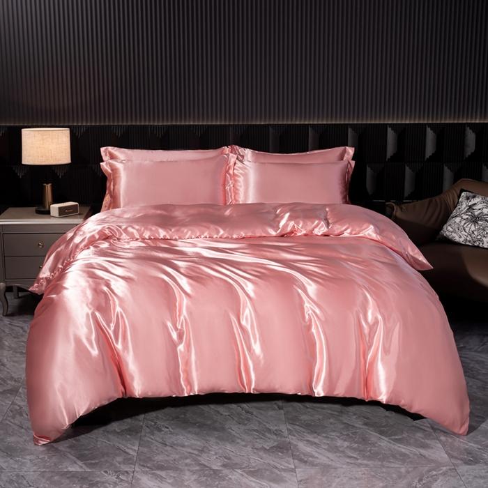 

Solid Silk Bedding Set with Duvet Cover Bed Sheet Pillowcases Luxury Satin Single Double Bedsheet King Queen Twin Size 1.8m sheet 4pcs