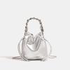 Silver thick chain bucket bags for women pu leather shoulder bag drawstring chains crossbody bags casual commuter purse handbags
