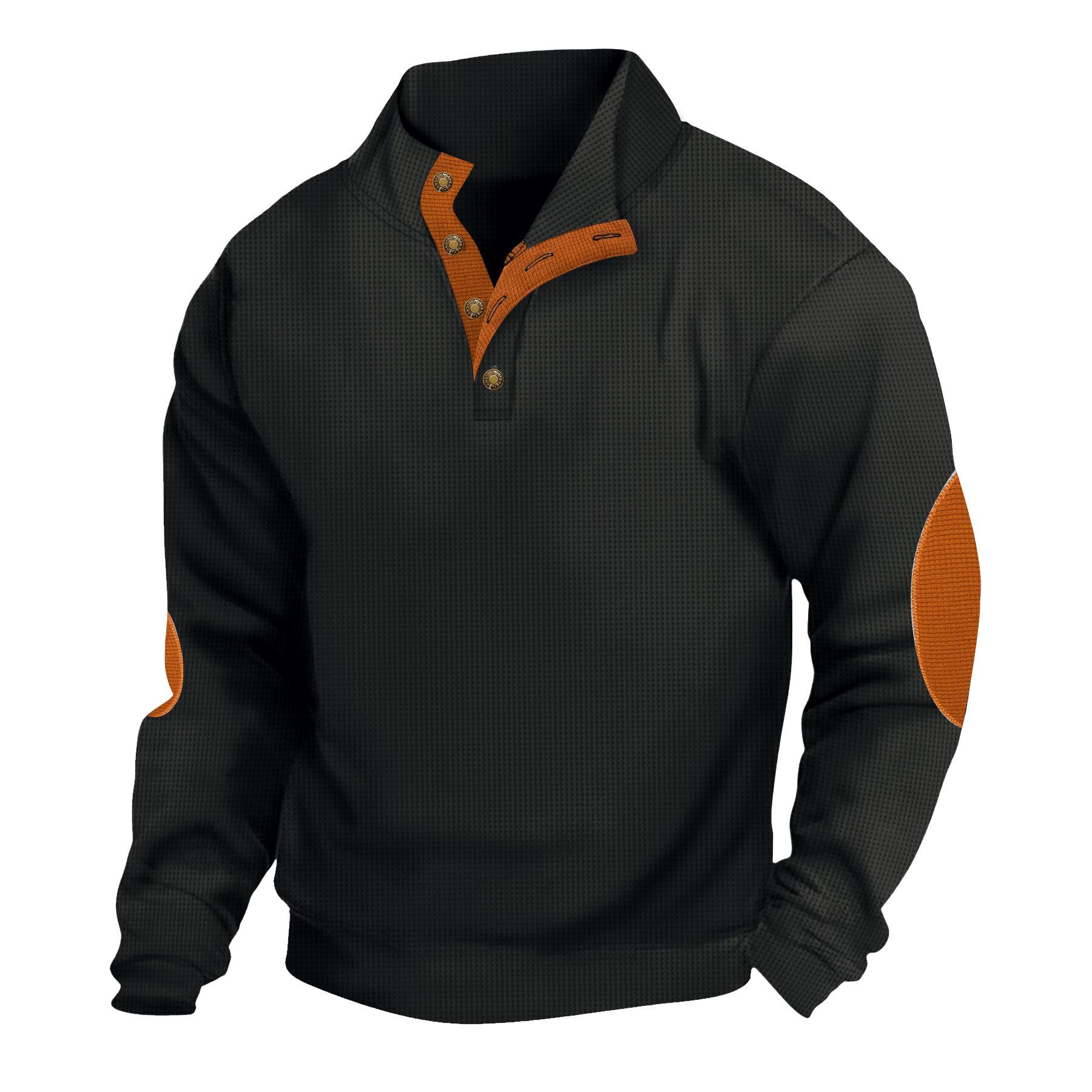 

2024 Men s European Size Stand Collar Waffle Knit Pullover Hoodie – Autumn/Winter Outdoor Casual XXL чорний