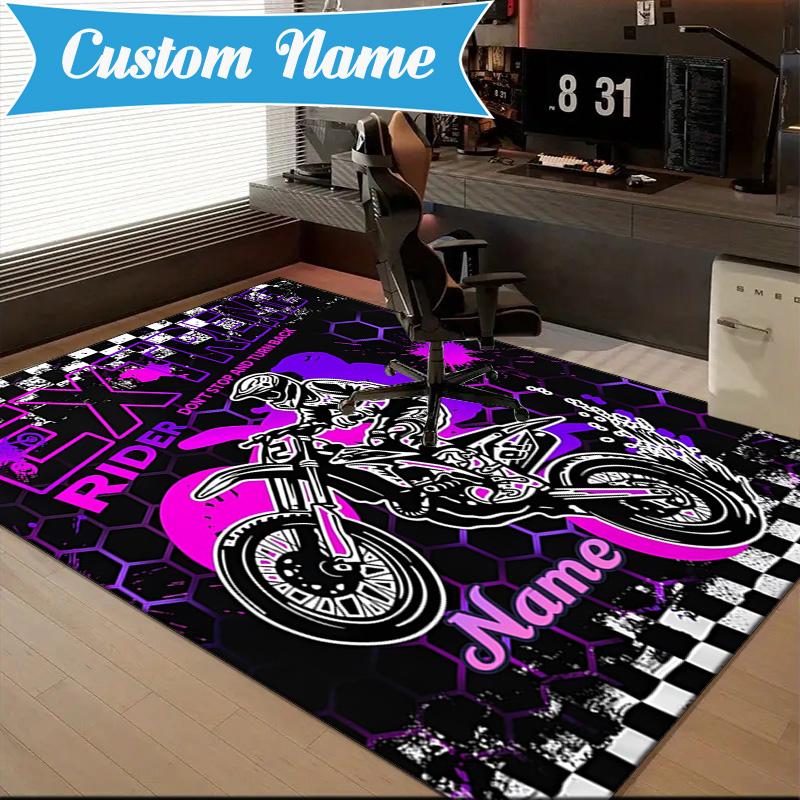 Custom Name Extreme Rider Adventure Rug for Living Room, Game Rooms, Office, Bedroom, Floor Mat Playful Design, fan gifts Christmas decor