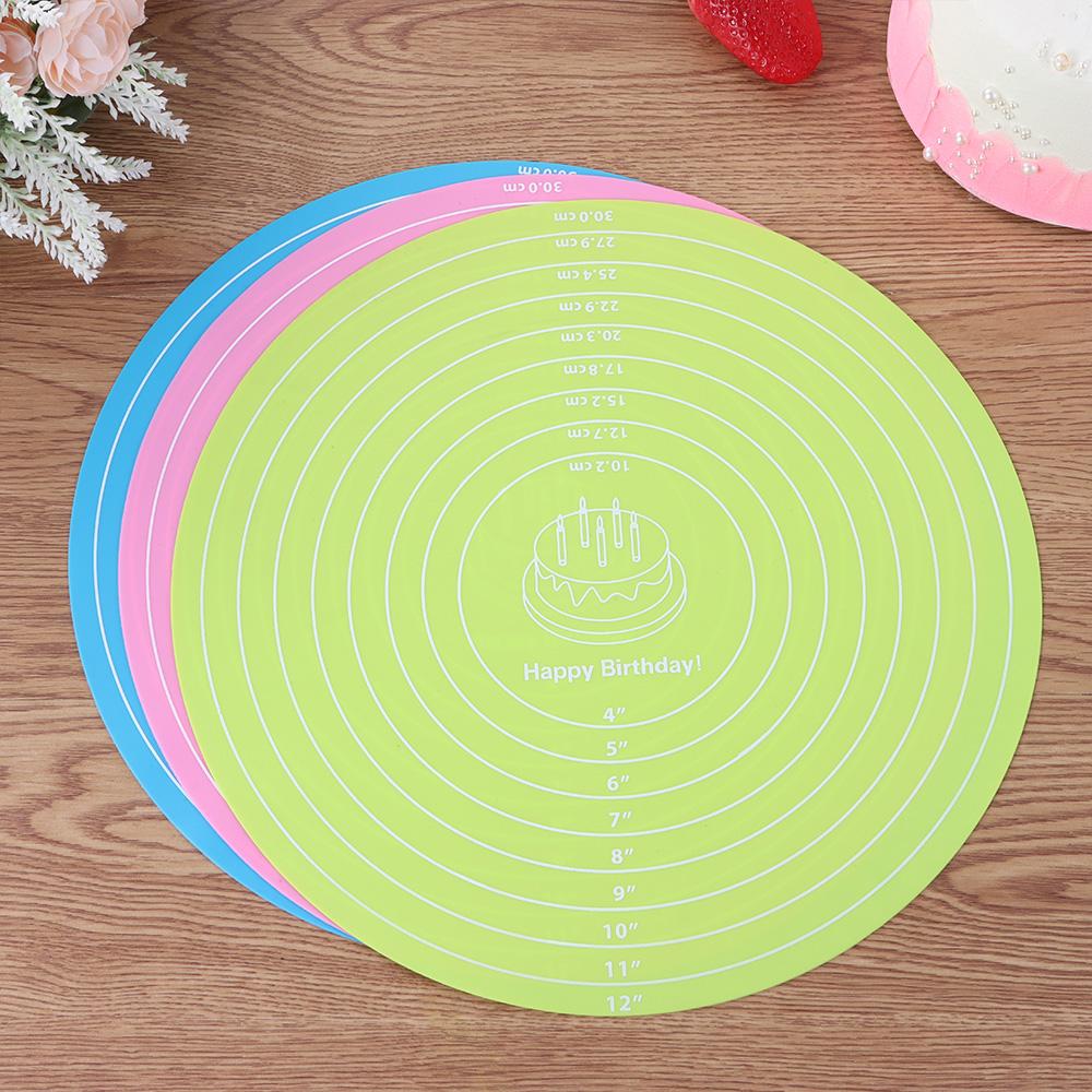Resistant Dough Fondant with Size Scale Rolling Mat Silicone Baking Mat 12inch Cake Turntable Pad
