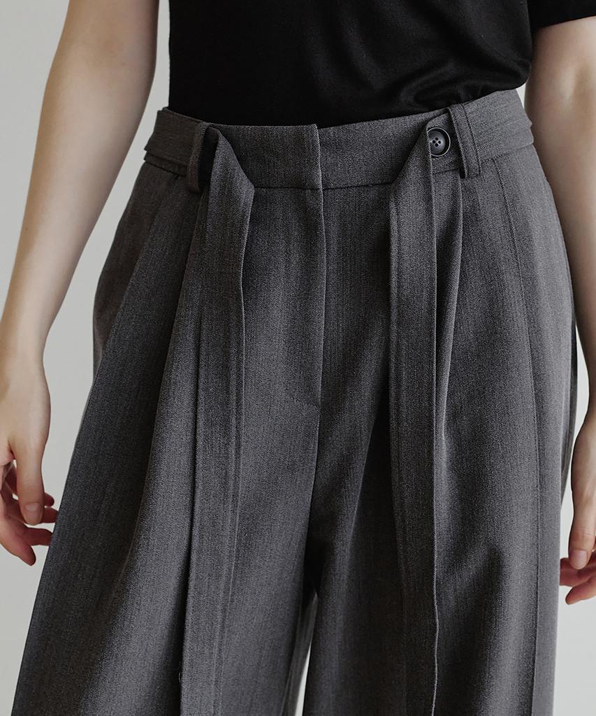 MAKE A TOAST Layered Belted Wide Slacks (Dark Gray) Mbffpa005Dg