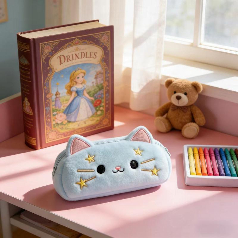 

Cute Plush Star Cat Pencil Case Multi-layer Large Capacity Stationery Storage Bag Portable Pencil Pouch for Student Supplies