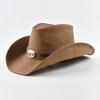 100% kožený westernový kovbojský klobouk pro muže Široký okraj Gentleman Kostelní Cowgirl Jazzové klobouky Pamama Větruodolný klobouk s provázkem