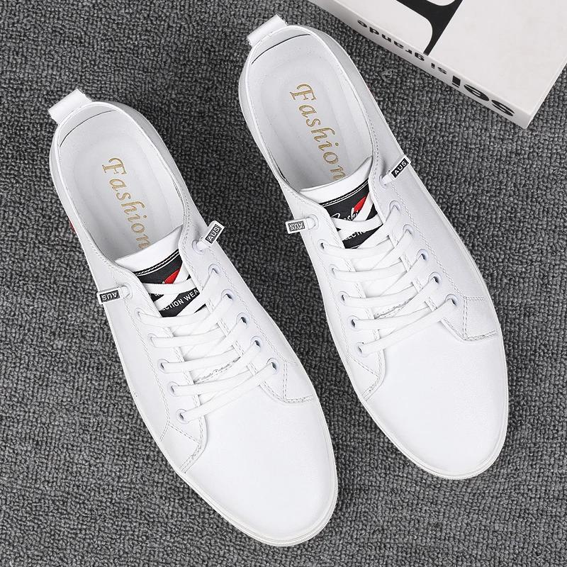 Fashion Minimalist White Leather Sneakers 2025 Trendy Skate Shoes Breathable Design Non-Slip with Memory Foam Insole Plus Size 37-45