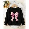 Unisex Kids Crewneck Sweatshirt, Elegant Pink Floral Satin Bow Print Pullover, Boys Girls Cute Casual Sweatshirt For Kids Over 4 Years Old