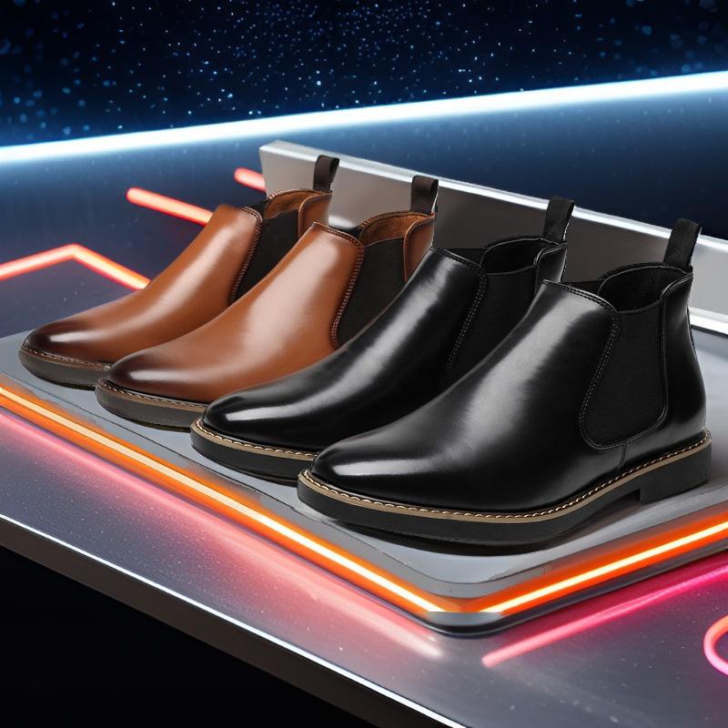 Velikost 38-47 Klasický design Pánské Chelsea kotníkové boty Luxusní hnědá kůže Vysoká kvalita Špičatá špička Kotníkové boty Pánské společenské boty