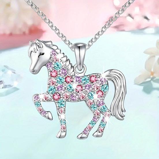 Yousheng Rhinestone Horse Pendant Necklace Colorful Faux Gems Horse Necklace Cute Sparkling Horse Charm Necklace Gift for Women Girls Cowgirl