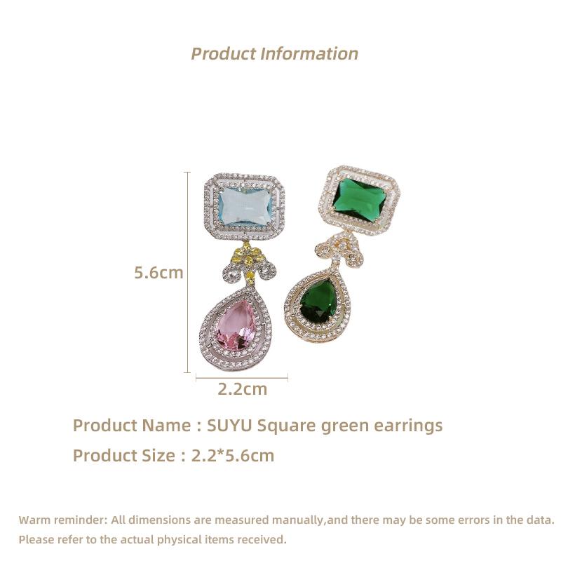 Green square earrings exaggerate the atmosphere colorful cubic zirconia earrings