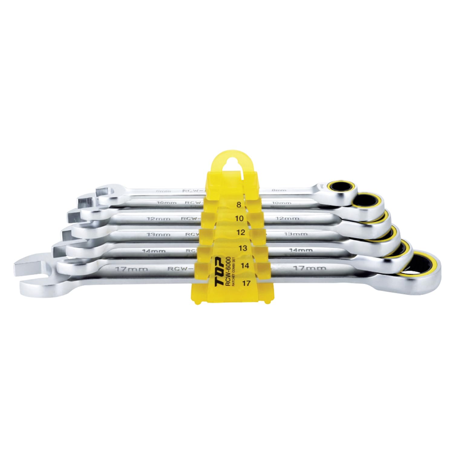 

TOP Industrial Ratchet Combination Set with Feed and 17mm Gear Wrench (TOP) RCW-6000 (6-Piece Set) Holder, 5° Angle, 8, 10, 12, 13, 14,