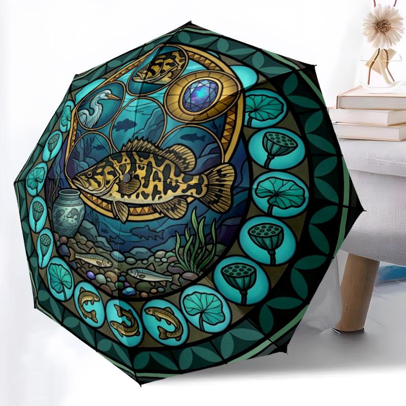 Underwater Harmony Mandala Pattern Umbrella, Portable and Foldable Design, 8 Ribs, a Casual Accessory for Halloween, Christmas, and Birthday Gifts.