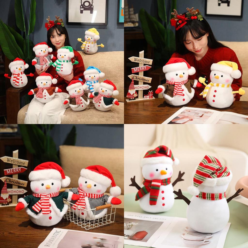 Adorable Plush Snowman Doll For Bedroom Decor Soft Stuffed Toy For Kids Christmas Gift