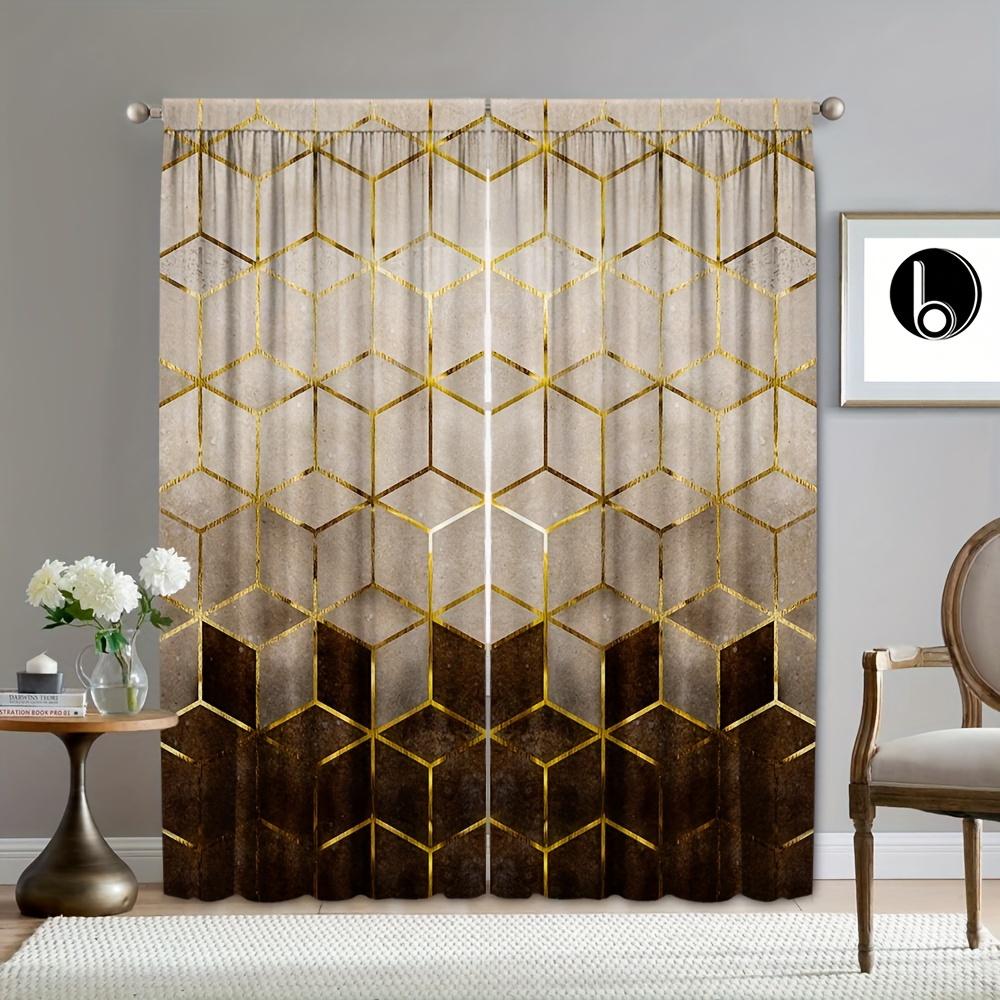 2 Stück Schwarz Goldener Marmor Druck Polyester Vorhang Fensterdekoration Für Schlafzimmer Büro Küche Wohnzimmer Arbeitszimmer Heimdeko 2x50W100H(CM)&hook