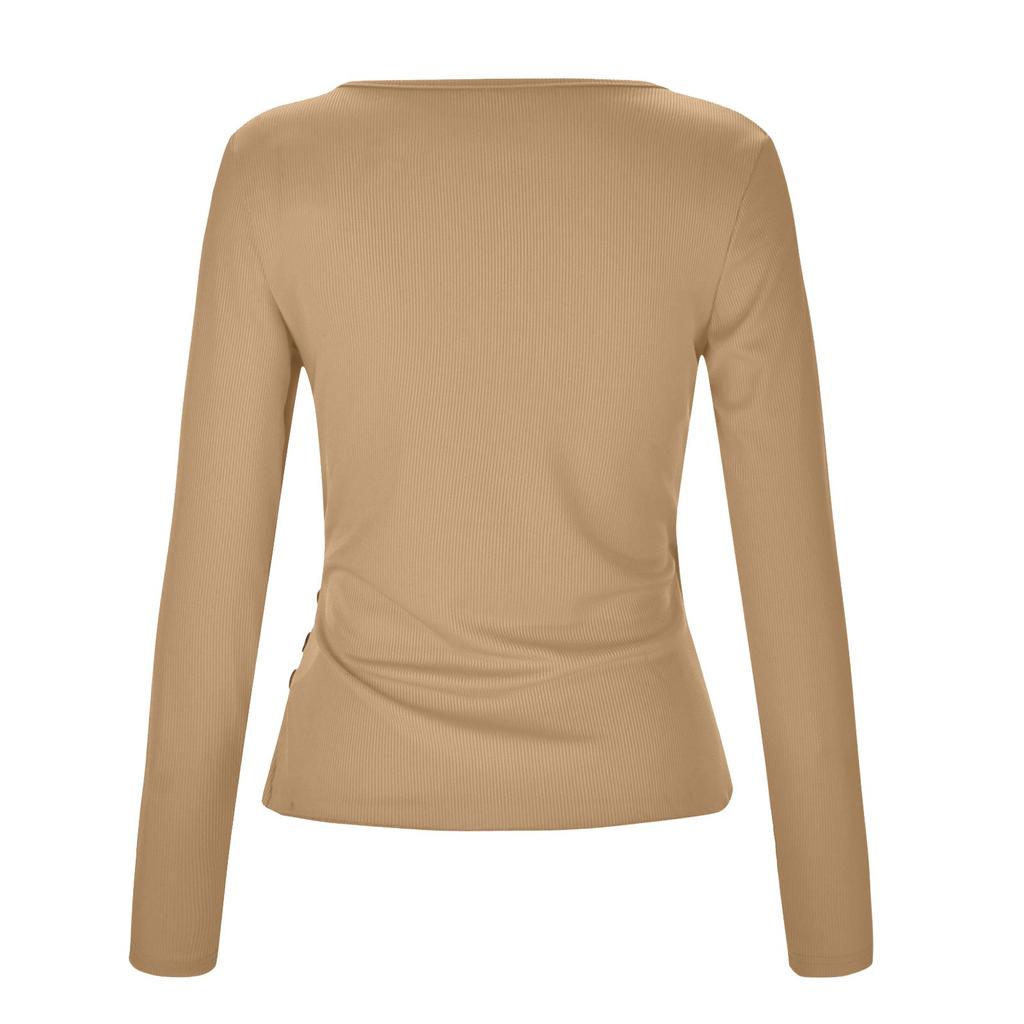 Spring And Autumn Women's T-shirt Sexy Hot Girl Big V-Neck Slim Knitted Top