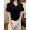 Polo Shortsleeve Womens Zipper Top Drawstring Ruched Casual Tshirt