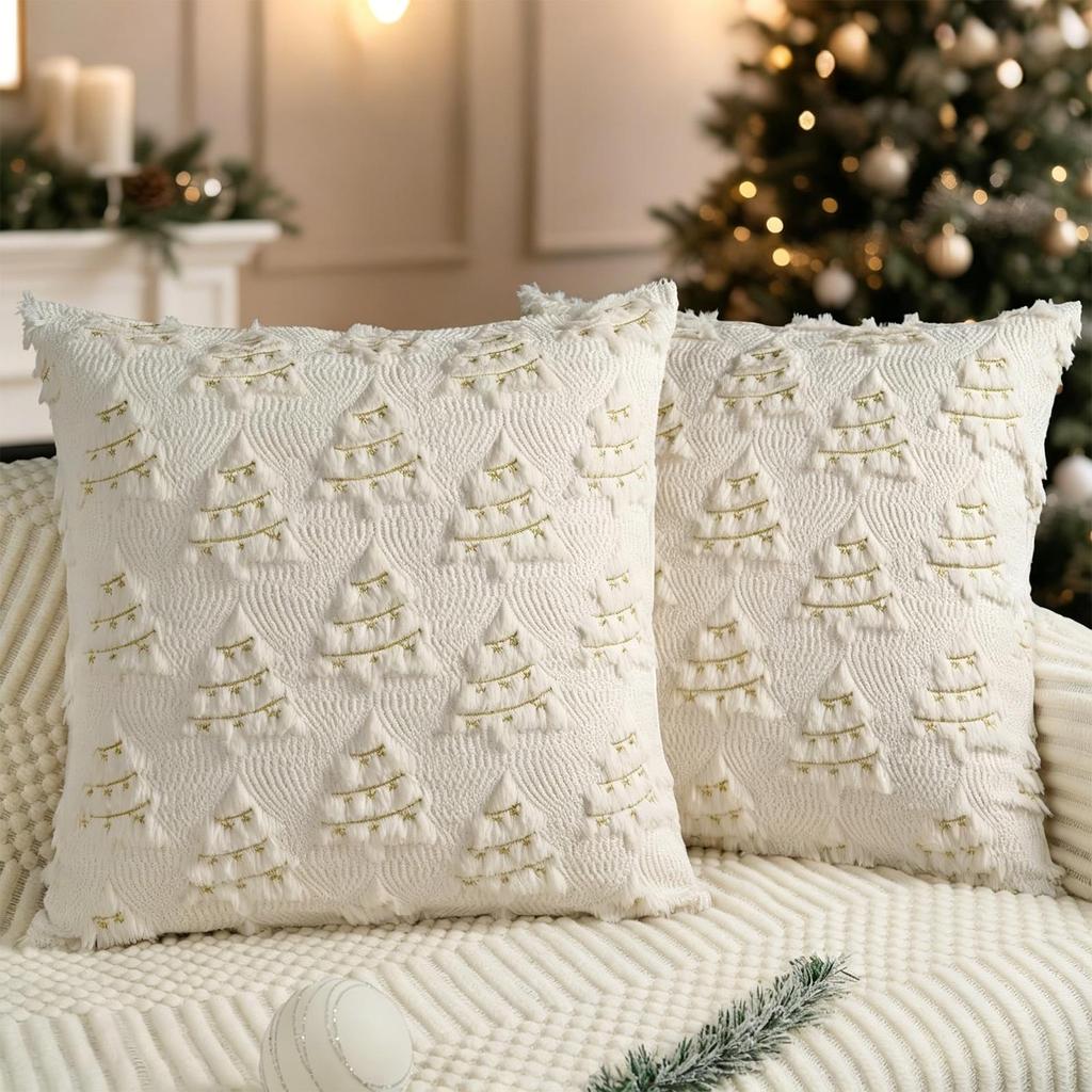 45x45cm Embroidered Christmas Tree Throw Pillow Cover Decorative Cushion Case for Sofa Chair Home Living Room