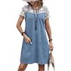 Spring and Summer Women's Casual Loose Color-blocking Lace Patchwork Pocket Dress