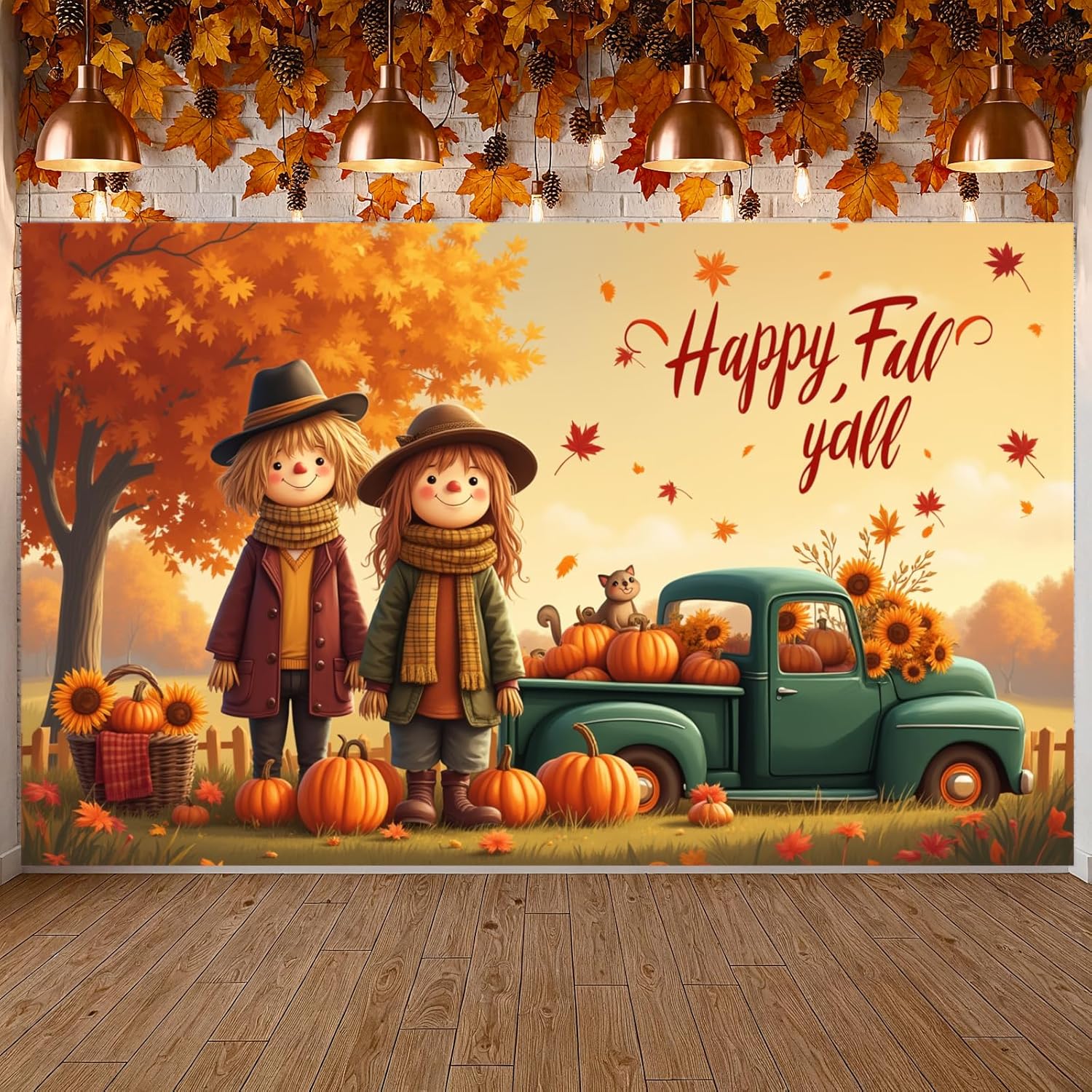 Fall Door Cover, Welcome Autumn Photo Backdrop Happy Fall Door Banner Pumpkin for Farmhouse Autumn Thanksgiving Harvest Festival Decorations and Style F
