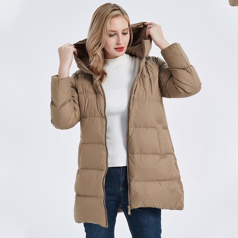 Down jacket women's winter medium and long white duck down hooded jacket, new fashionable loose women's clothing