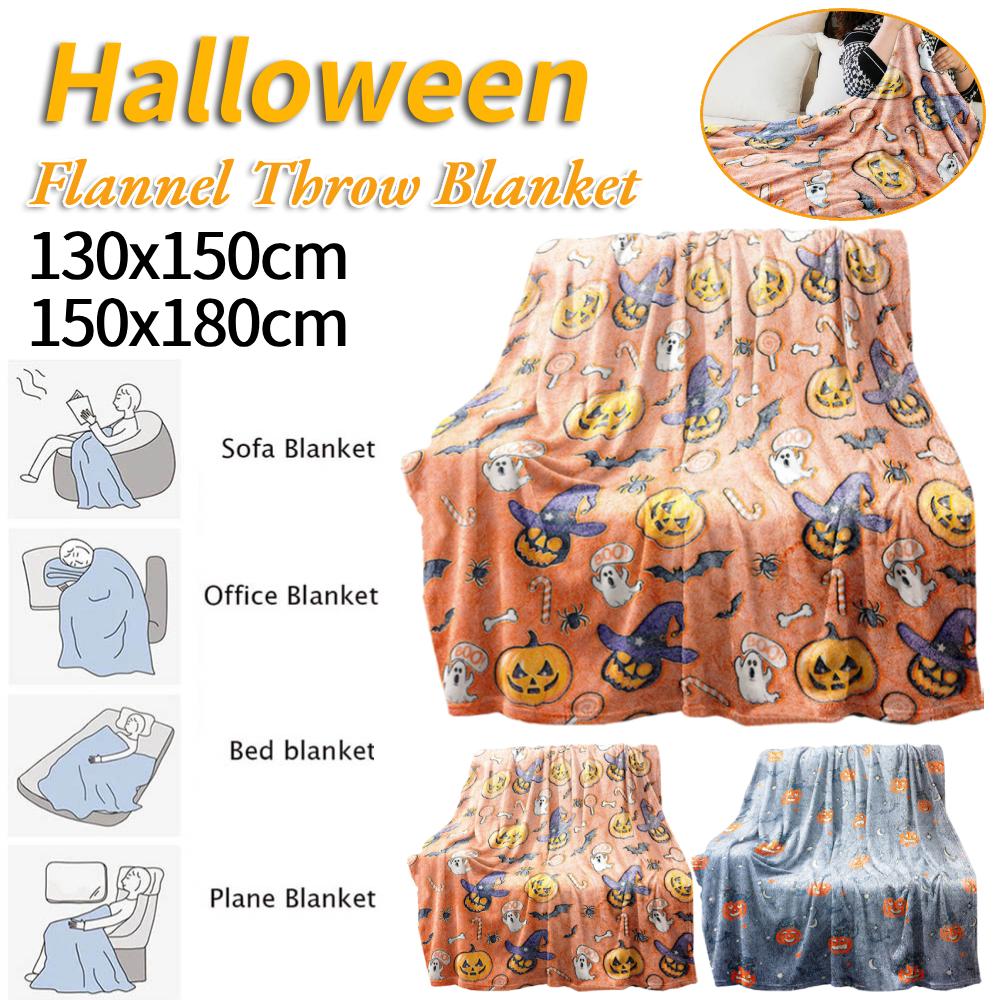 Halloween Decoration Flannel Throw Blanket Fuzzy Plush Cartoon Blankets Fun Halloween Party Gifts for Couch Sofa Bed Lounging