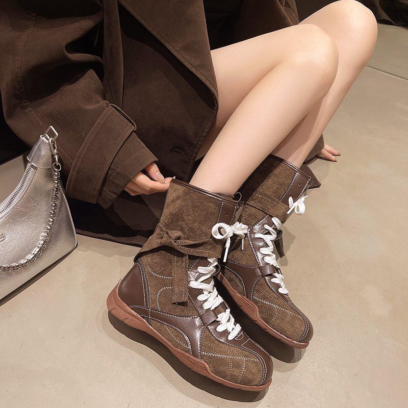 Round Boots 2025 Martin Boots Women's Short Boots German Training Retro Casual Sports Autumn New Mid-tube Western Boxing