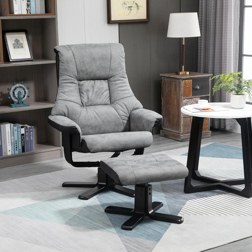 Fabric Recliner Sofa Armchair with Footstool Swivel Sofa Grey