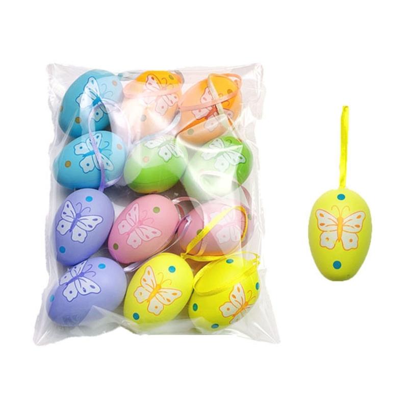 12Pcs Easter Colorful Eggs Handmade Art Ornament Decorative Crafts Supplies for Children Adults DIY Photo Props