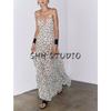 Summer New Women Clothes Western Style A- Line Hem V-neck Thin Sling Polka Dot Long Dress 5039226