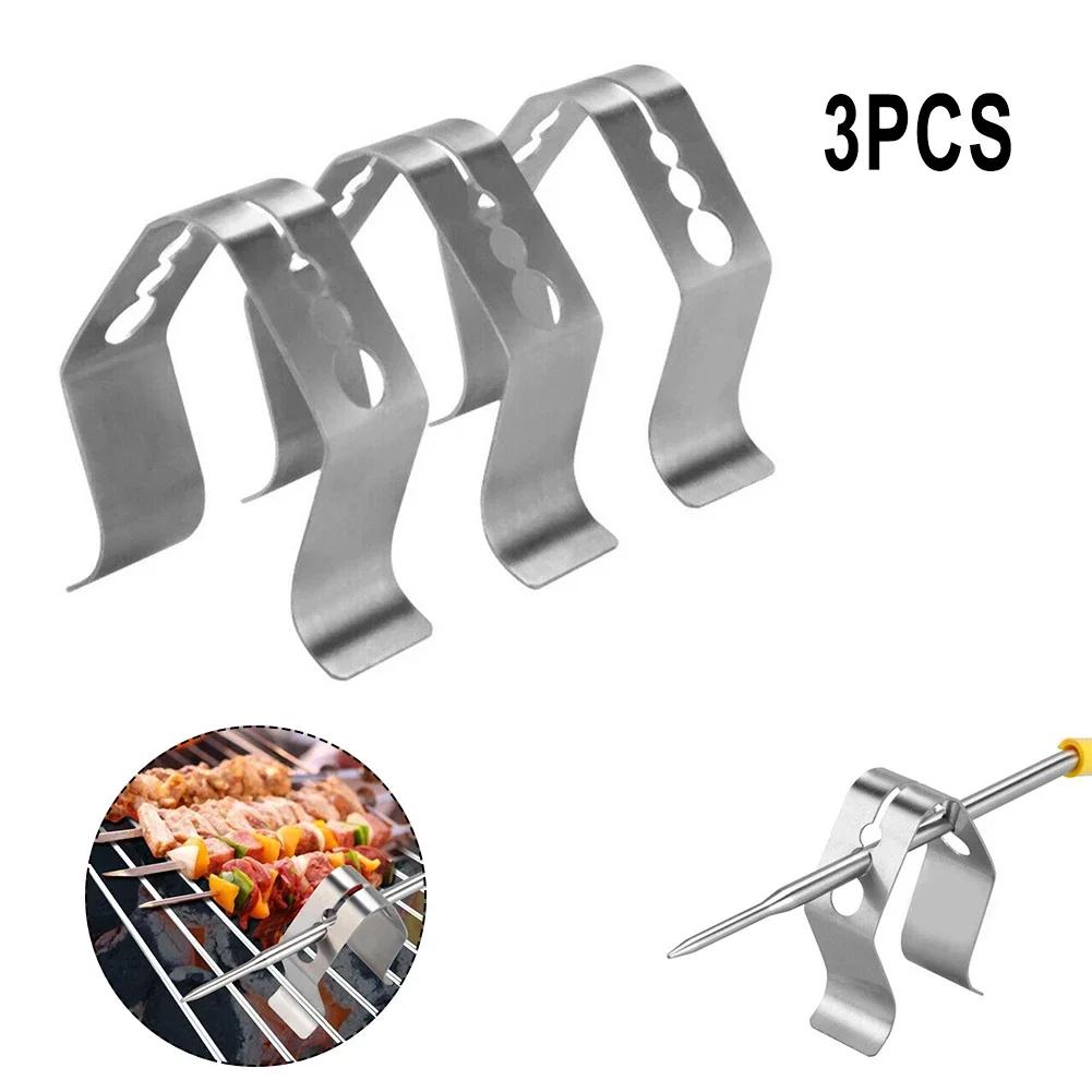 3pcs Stainless Steel Grill Clip Meat Thermometer Probe Clip Holder Ambient Temperature Readings BBQ Oven Grill Clip