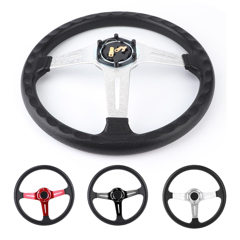 14in  Car Steering Wheel PU Leather Aluminium Alloy W/Horn Button Modified
