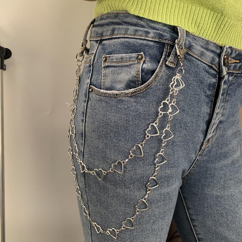 Fashion Hollow Splicing Love Heart Waist Chains for Women Hiphop Cool Waist Belts Double Layer Heart Trouser Chain Jewelry Gifts