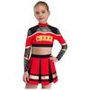 Bambina Ragazza Costume da Cheerleader 2 Pezzi Costume da Esibizione Manica Lunga Patchwork in Rete Trasparente Strass Color Block Crop Top con Gonna Pieghettata