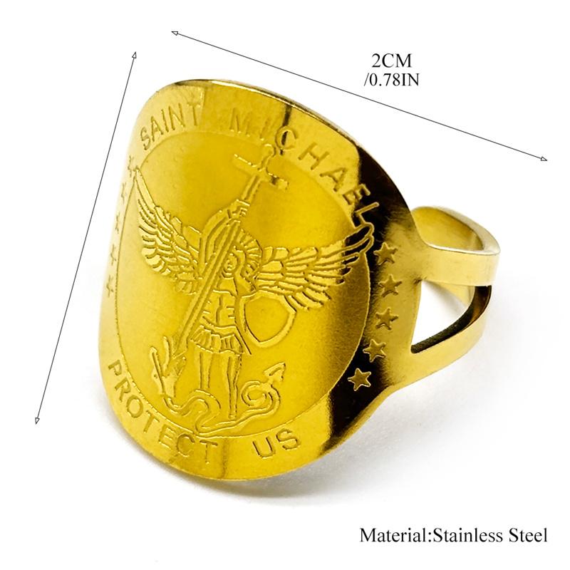 Saint Michael Protect Us Rings for Women Men Stainless Steel Gold Silver Color Protection Amulet Ring Jewelry anillos grandes